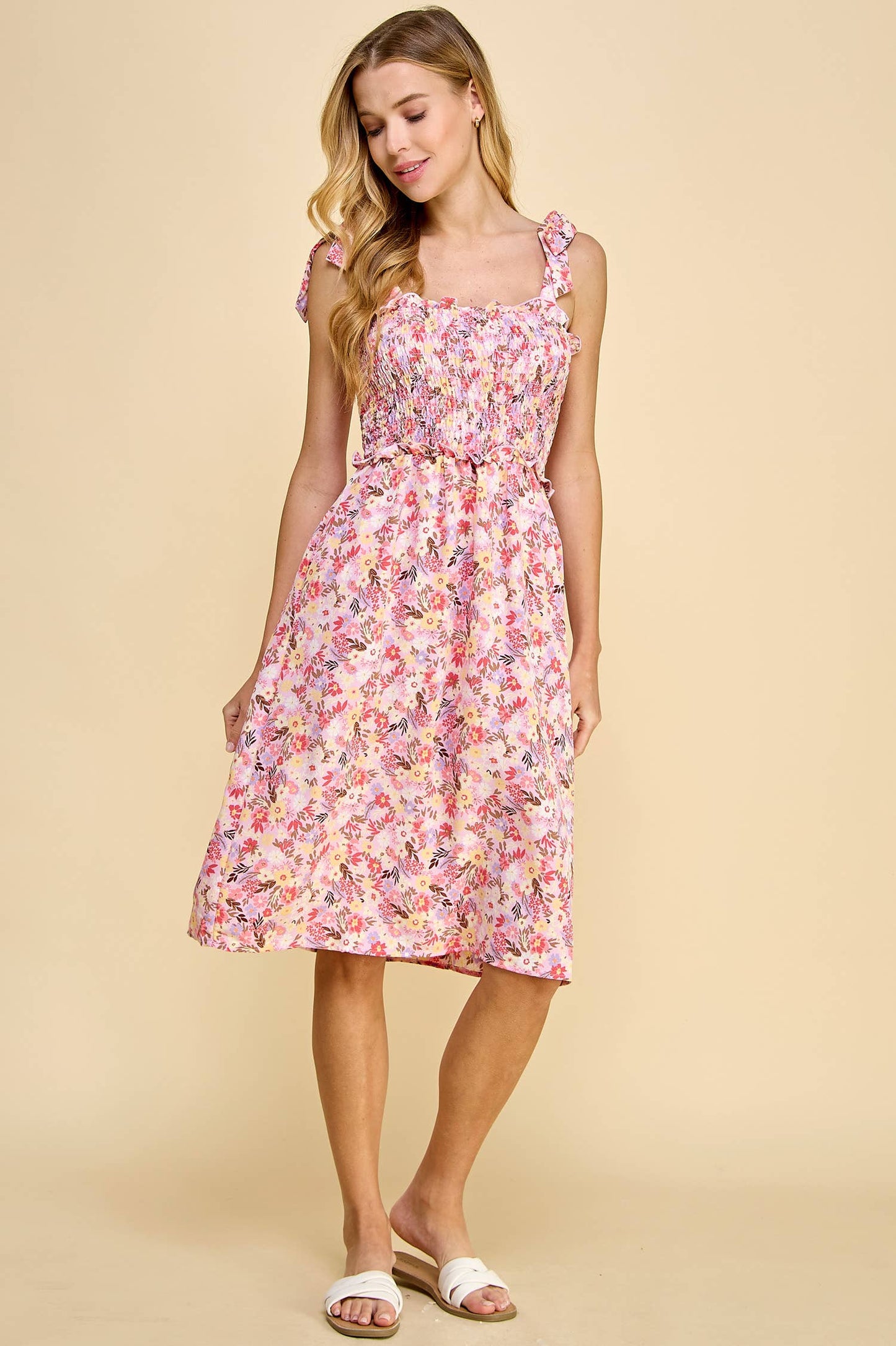 PINK FLORAL MIDI DRESS