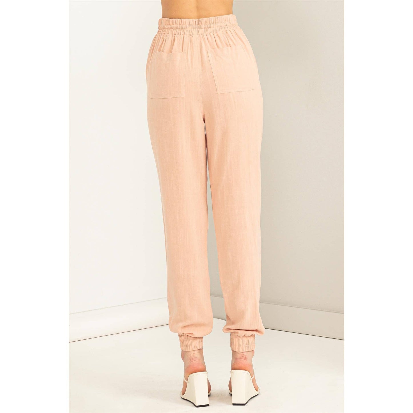 Peach Linen Drawstring Joggers