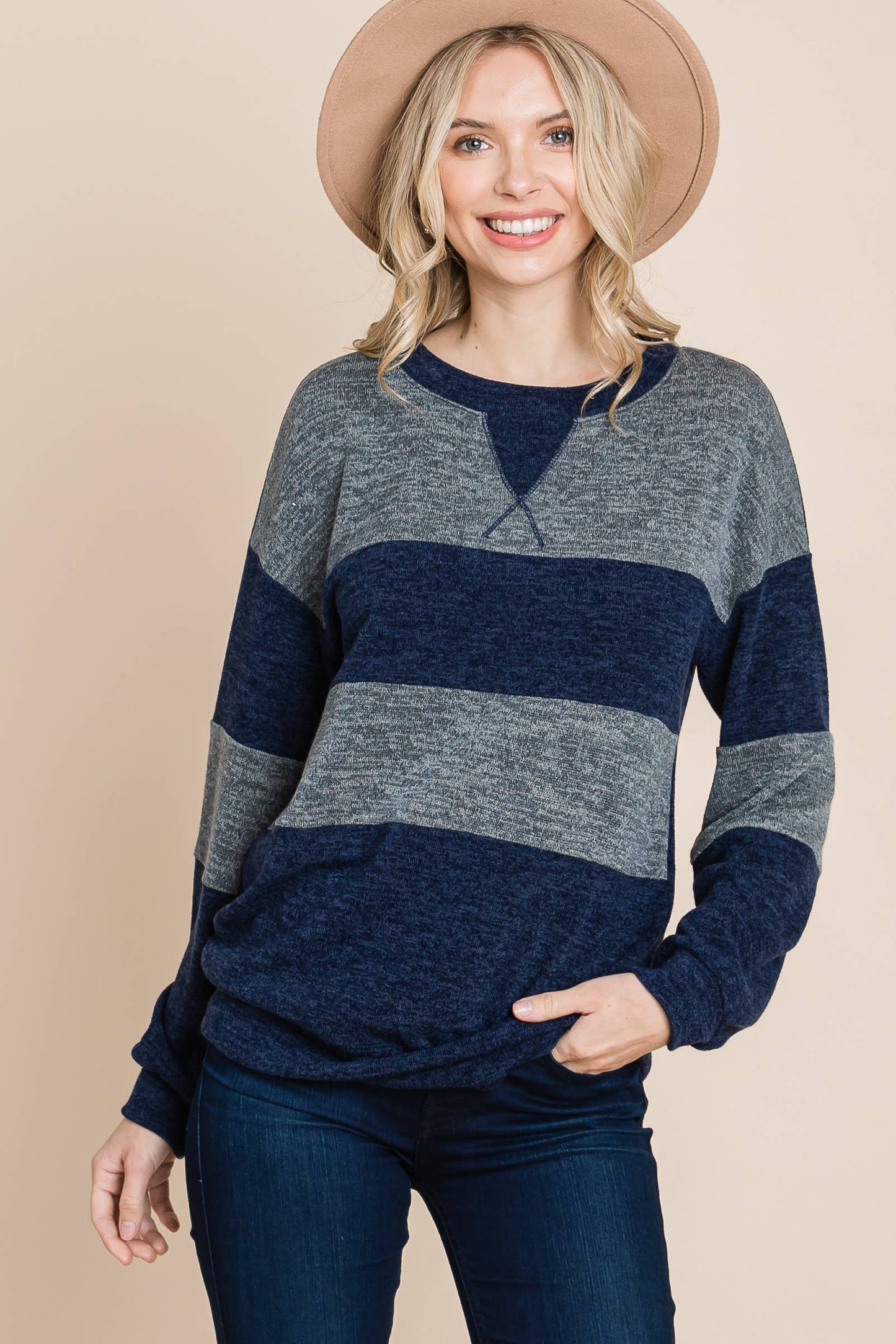 Plus Two-Tone Contrast Casual Top