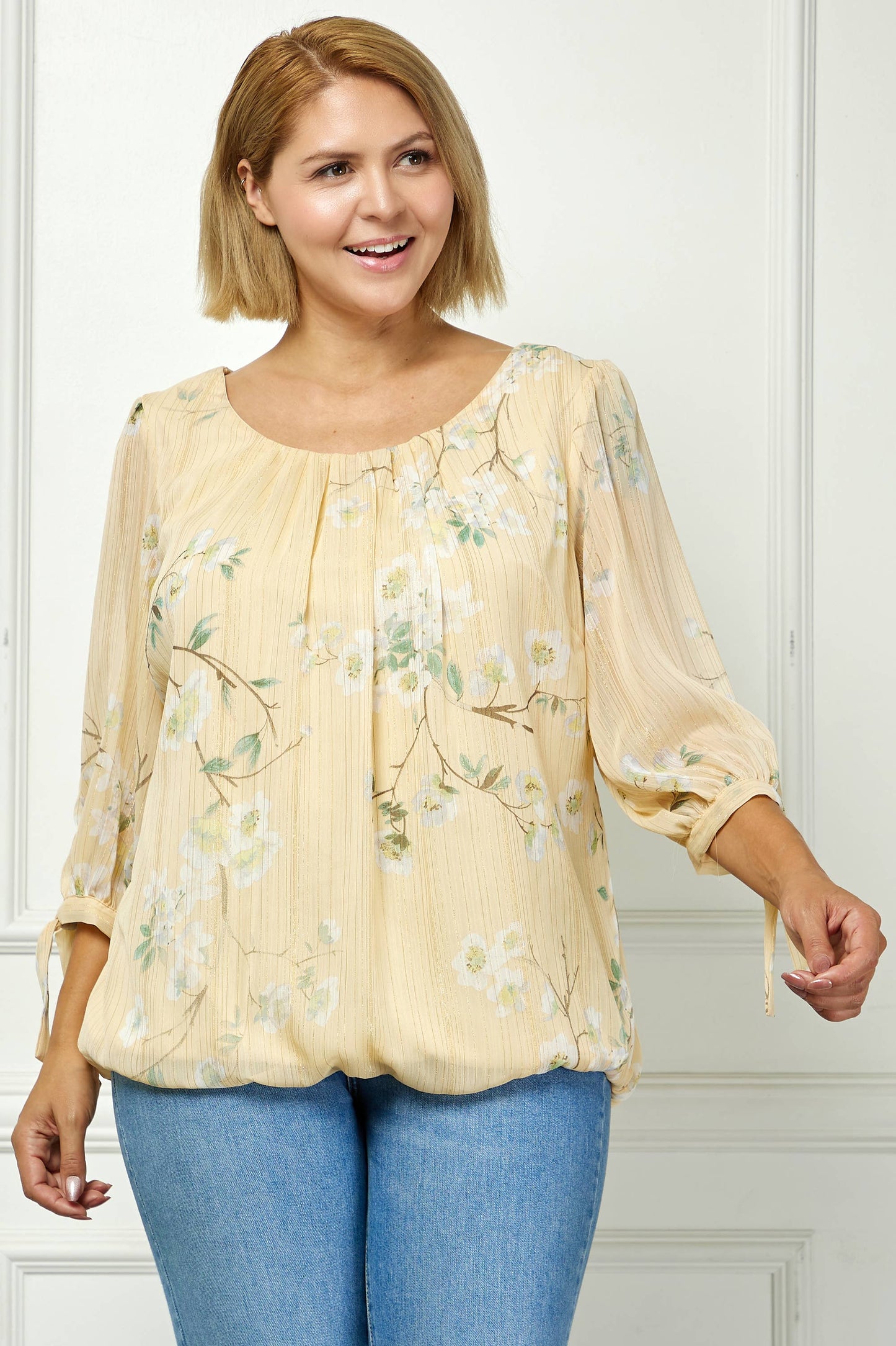 PLUS SIZE YELLOW CHIFFON BLOUSE