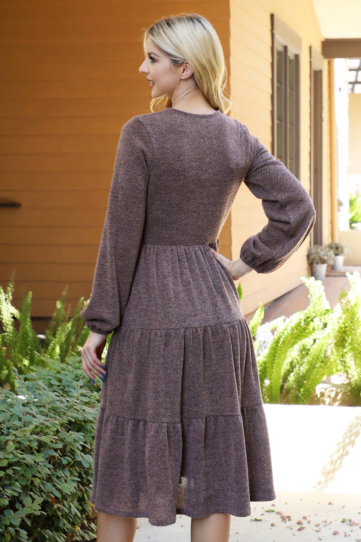 Mocha LONG PUFF SLEEVE dress