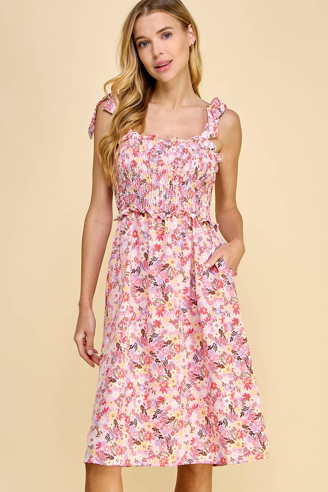 PINK FLORAL MIDI DRESS