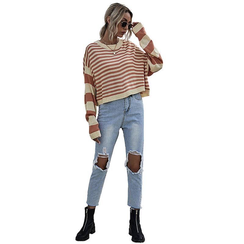 Orange STRIPED PULLOVER SWEATER