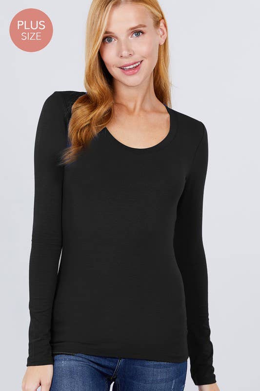 Plus Long Sleeve Scoop Neck Top