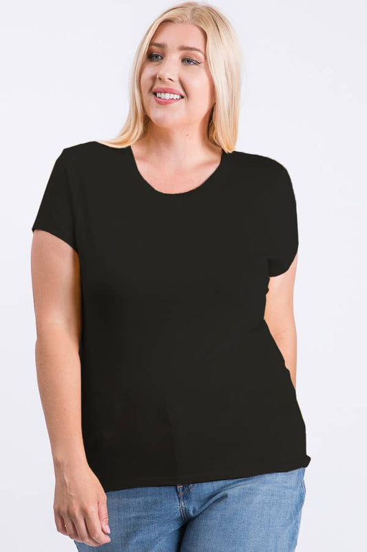 Plus Size Round Neck Basic Solid Tee Cotton Top