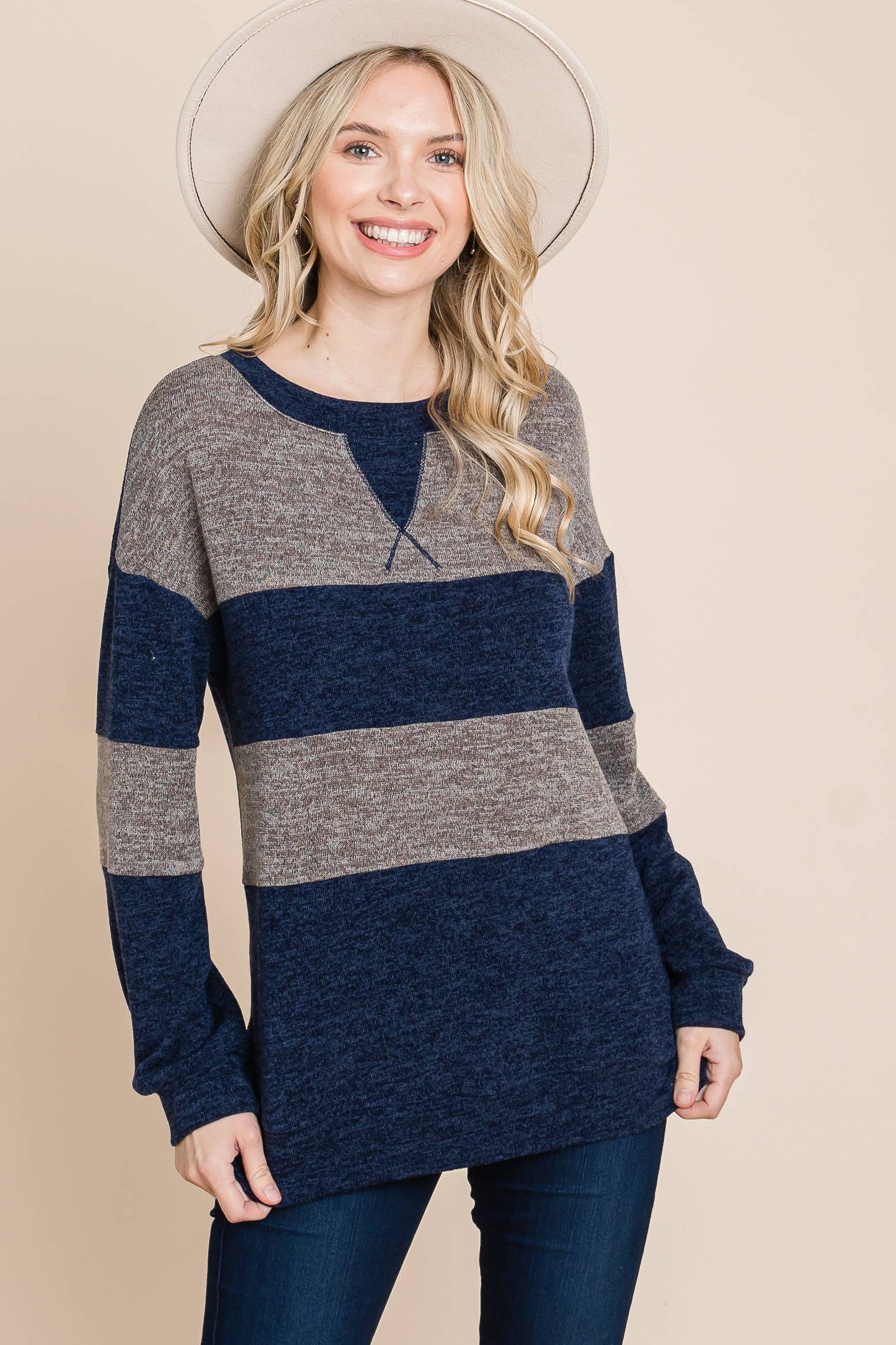 Plus Two-Tone Contrast Casual Top