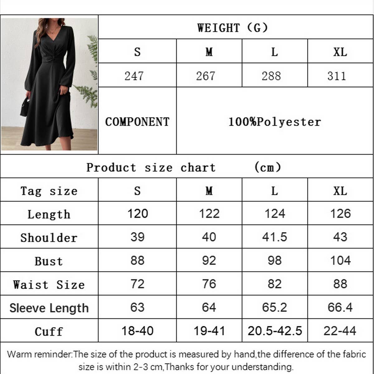 Black V-neck waist long dress