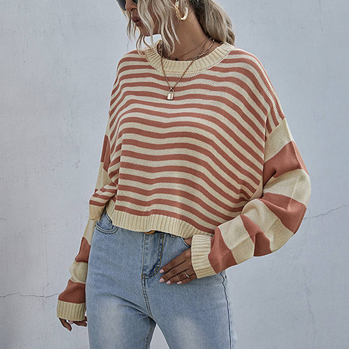 Orange STRIPED PULLOVER SWEATER