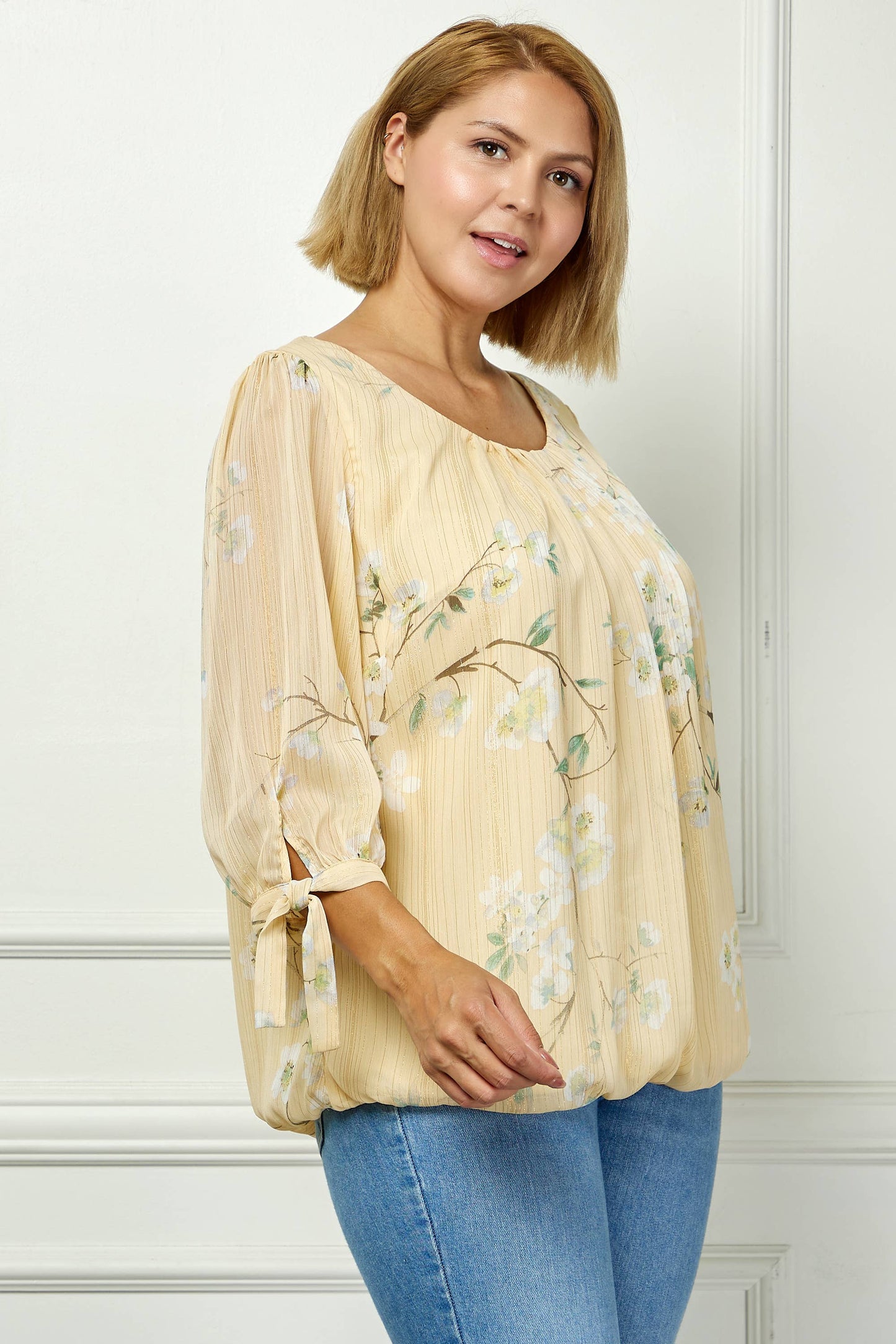 PLUS SIZE YELLOW CHIFFON BLOUSE