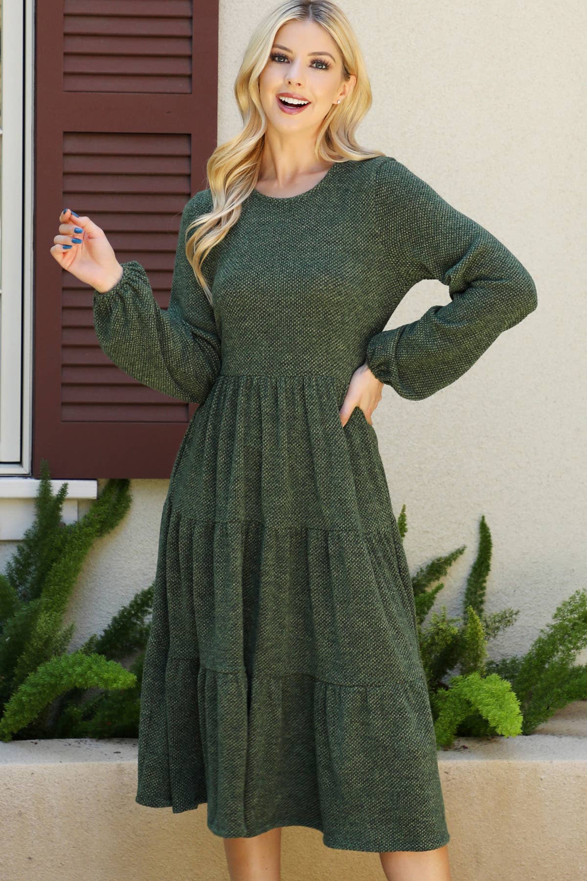 Mocha LONG PUFF SLEEVE dress