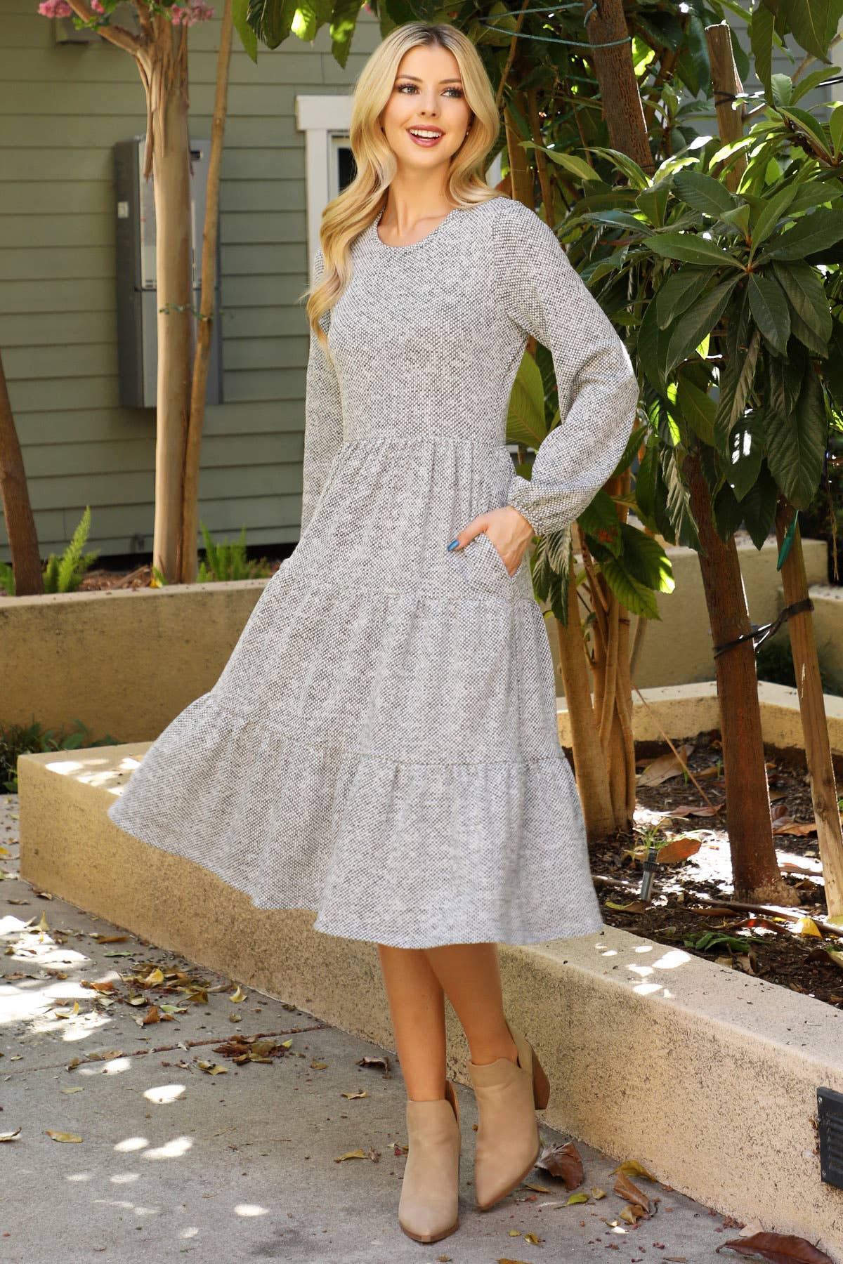 Mocha LONG PUFF SLEEVE dress