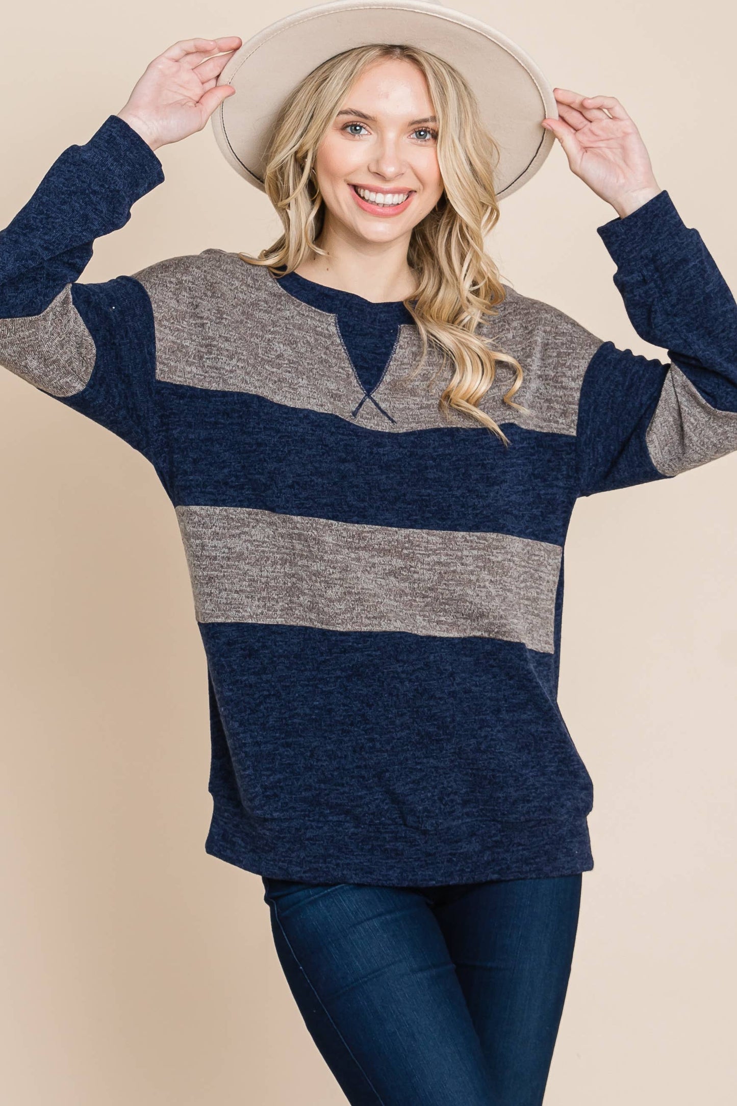 Plus Two-Tone Contrast Casual Top