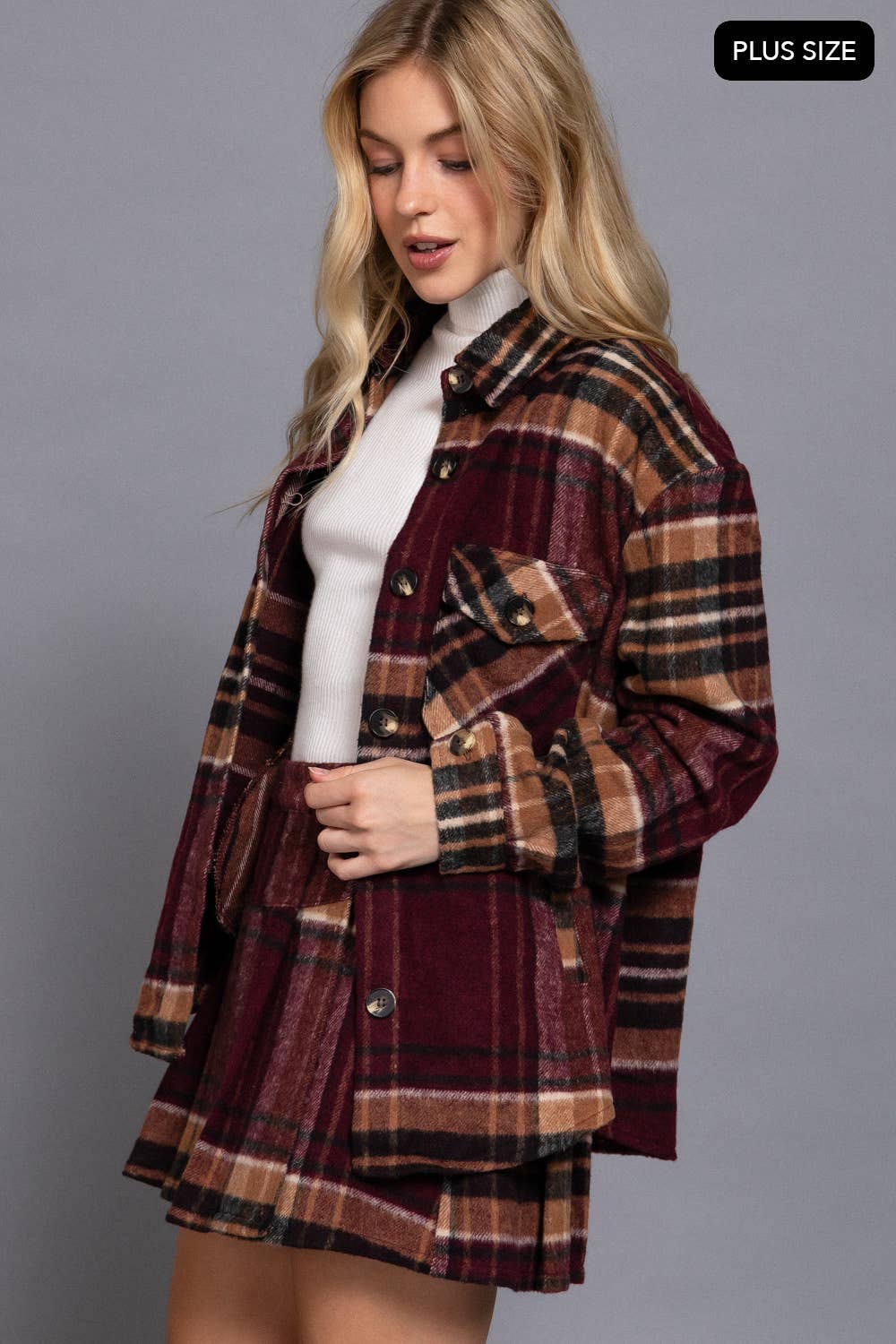 Plus size brown shacket