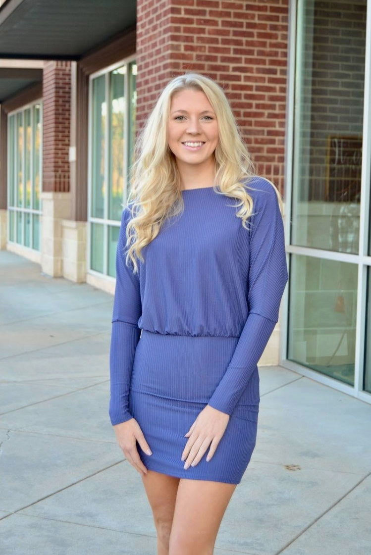 Long Sleeve Midi Dress-blue