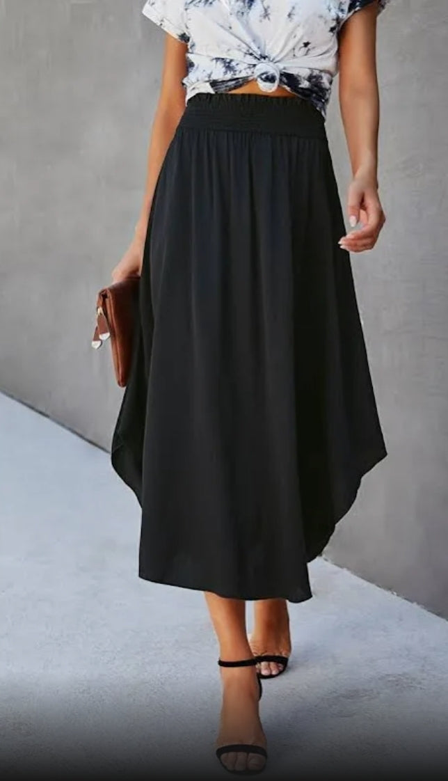 Black ruffle Midi Lined Skirt