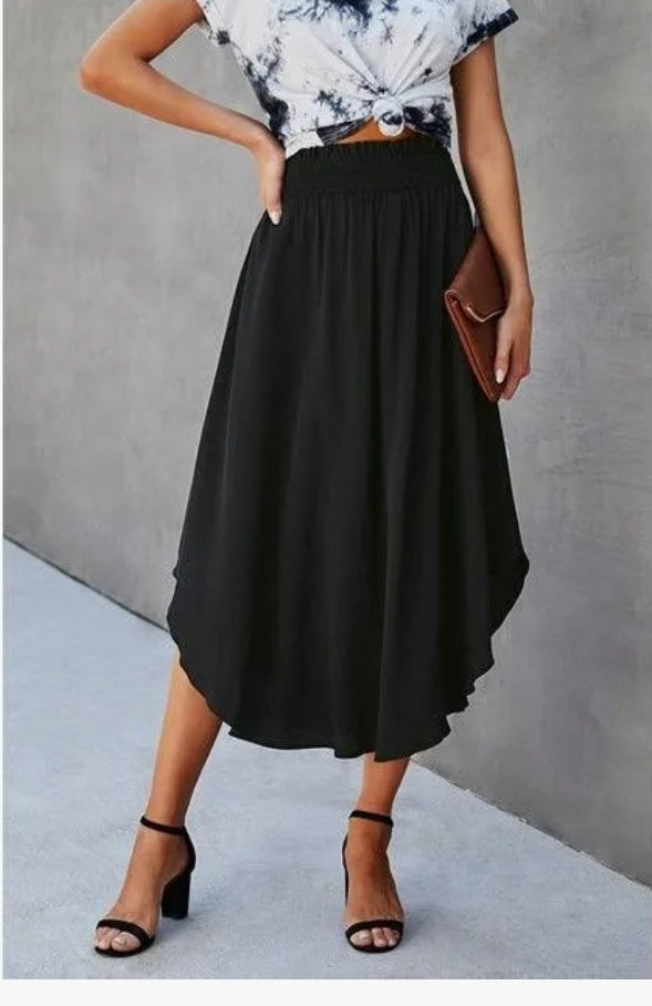 Black ruffle Midi Lined Skirt