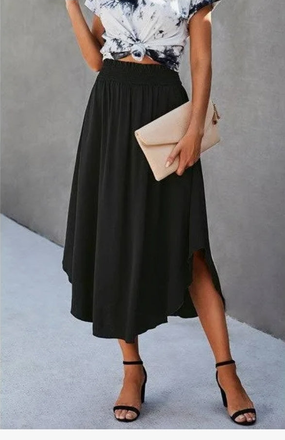 Black ruffle Midi Lined Skirt