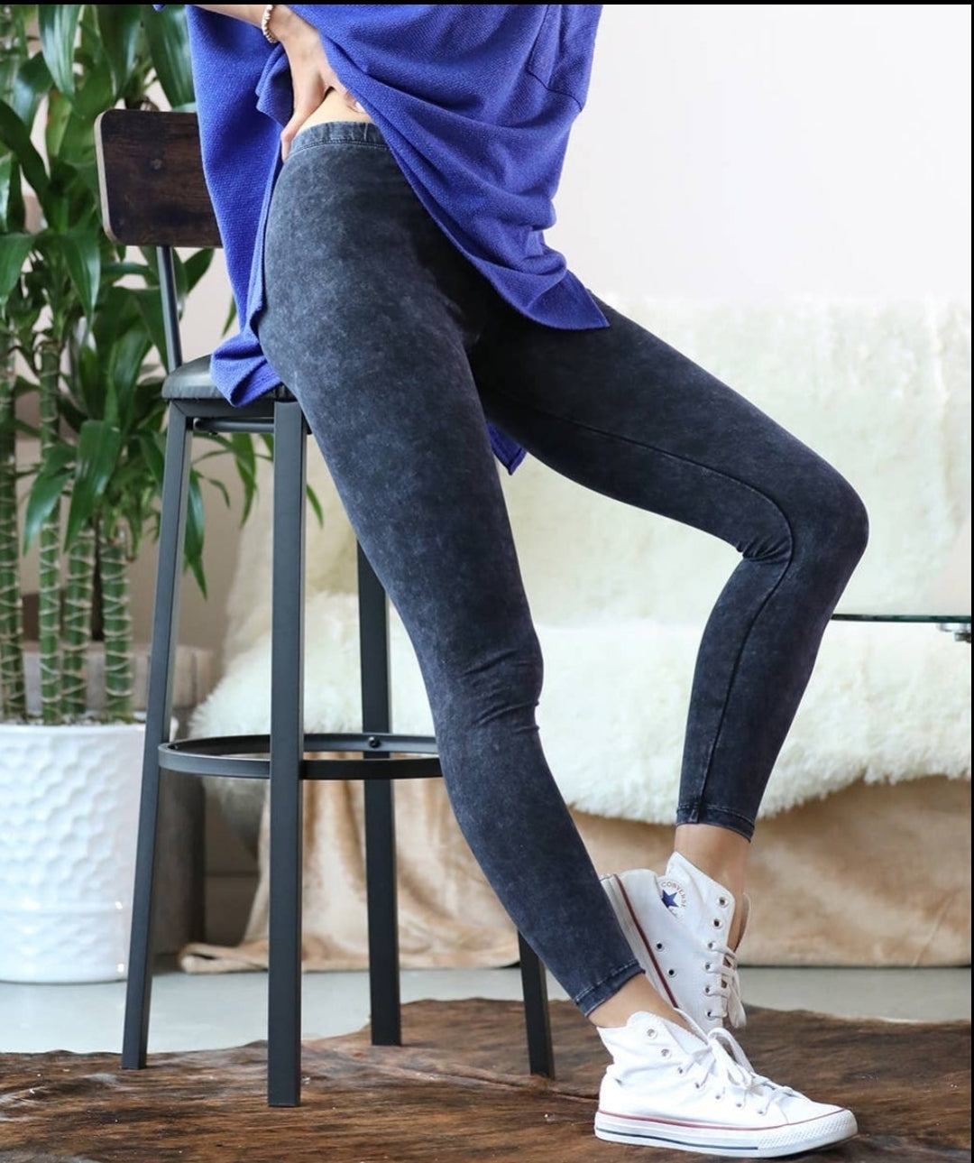 Mineral wash leggings, blue