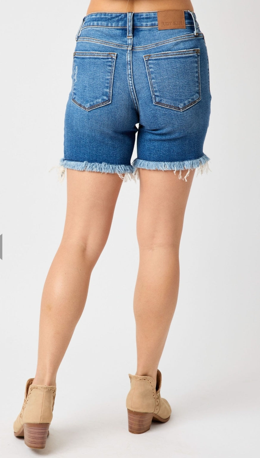 Judy Blue Mid Rise Destroy Fray Hem Shorts