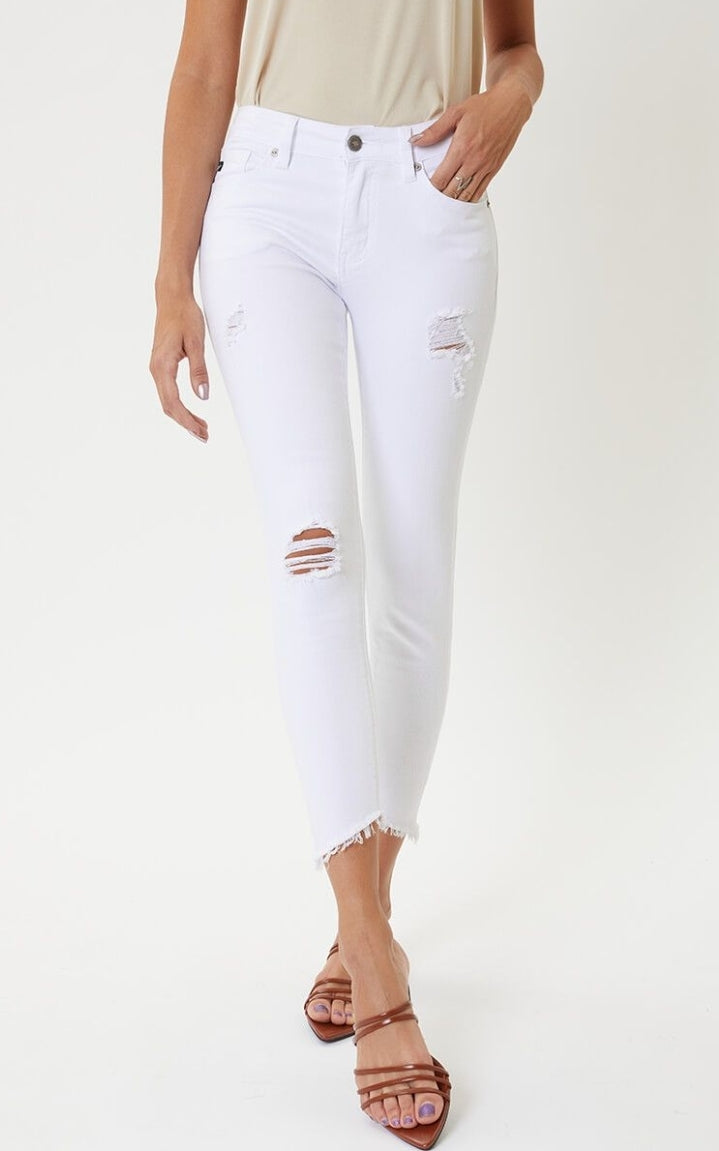 White kancan distressed jeans