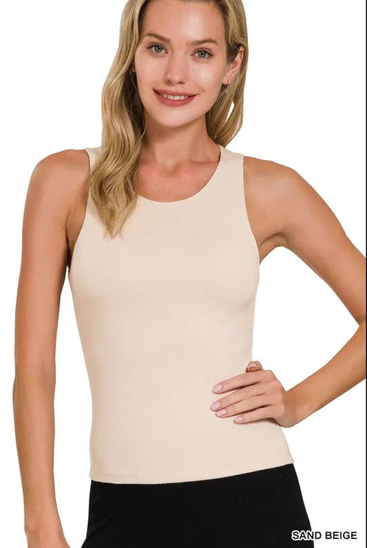 Beige Round Neck Tank Top