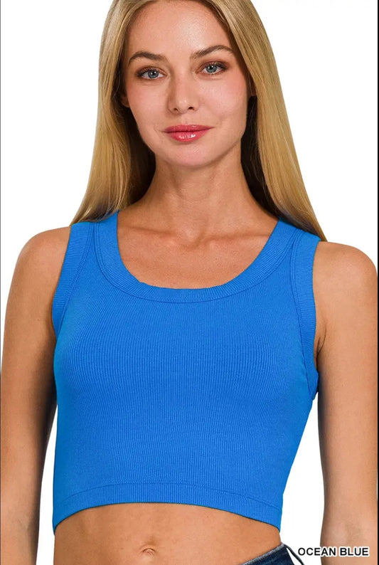 Blue Scoop Neck Tank Top