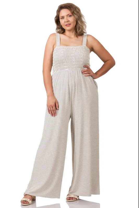 White Plus Smocked Jumpsuit