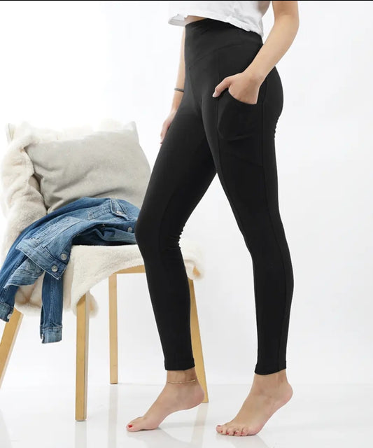 Black Wide Waistband leggings with pockets