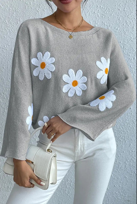 Gray Floral Sweater