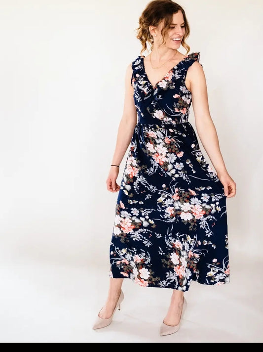 Long blue floral dress