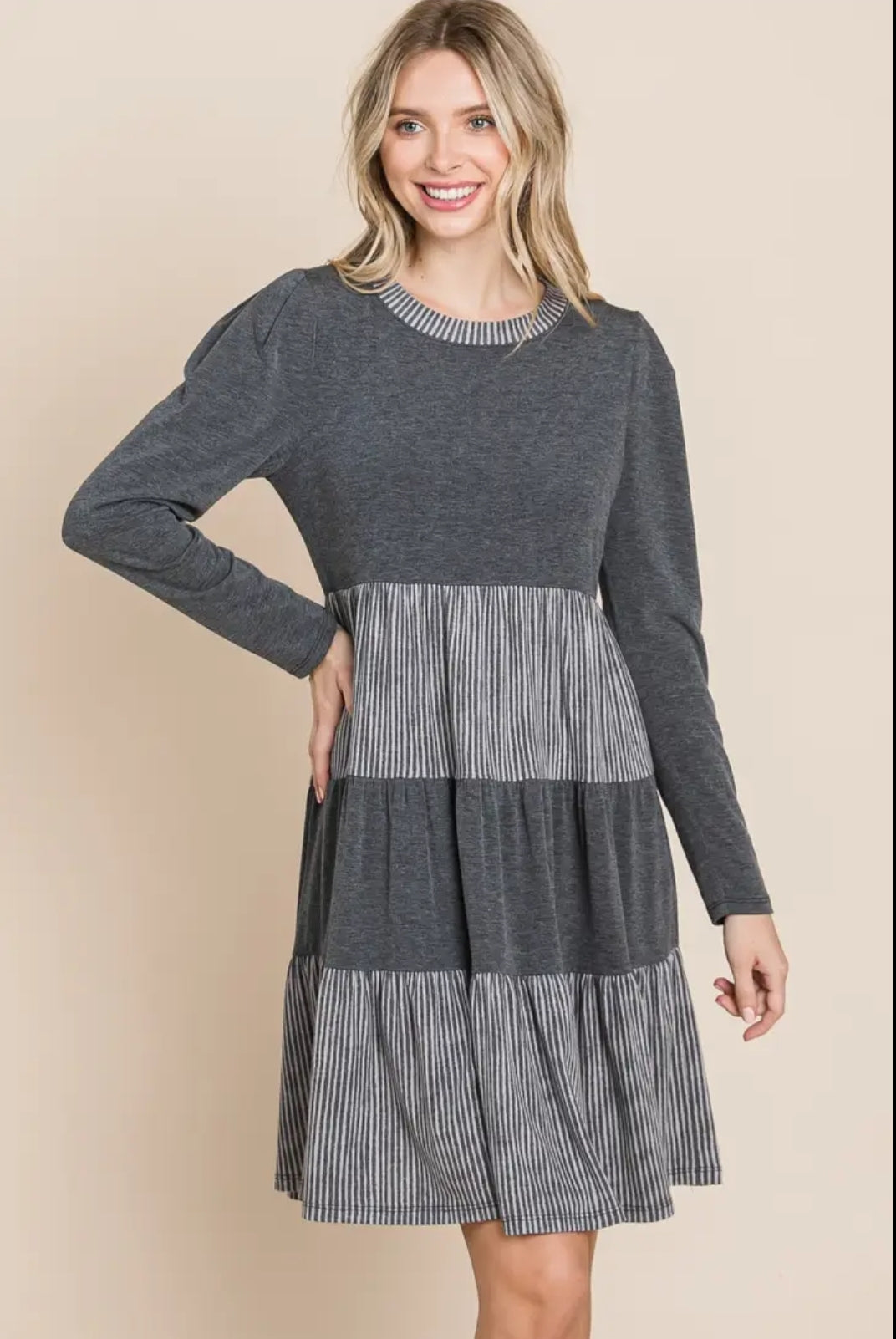 Gray Striped/Solid Dress