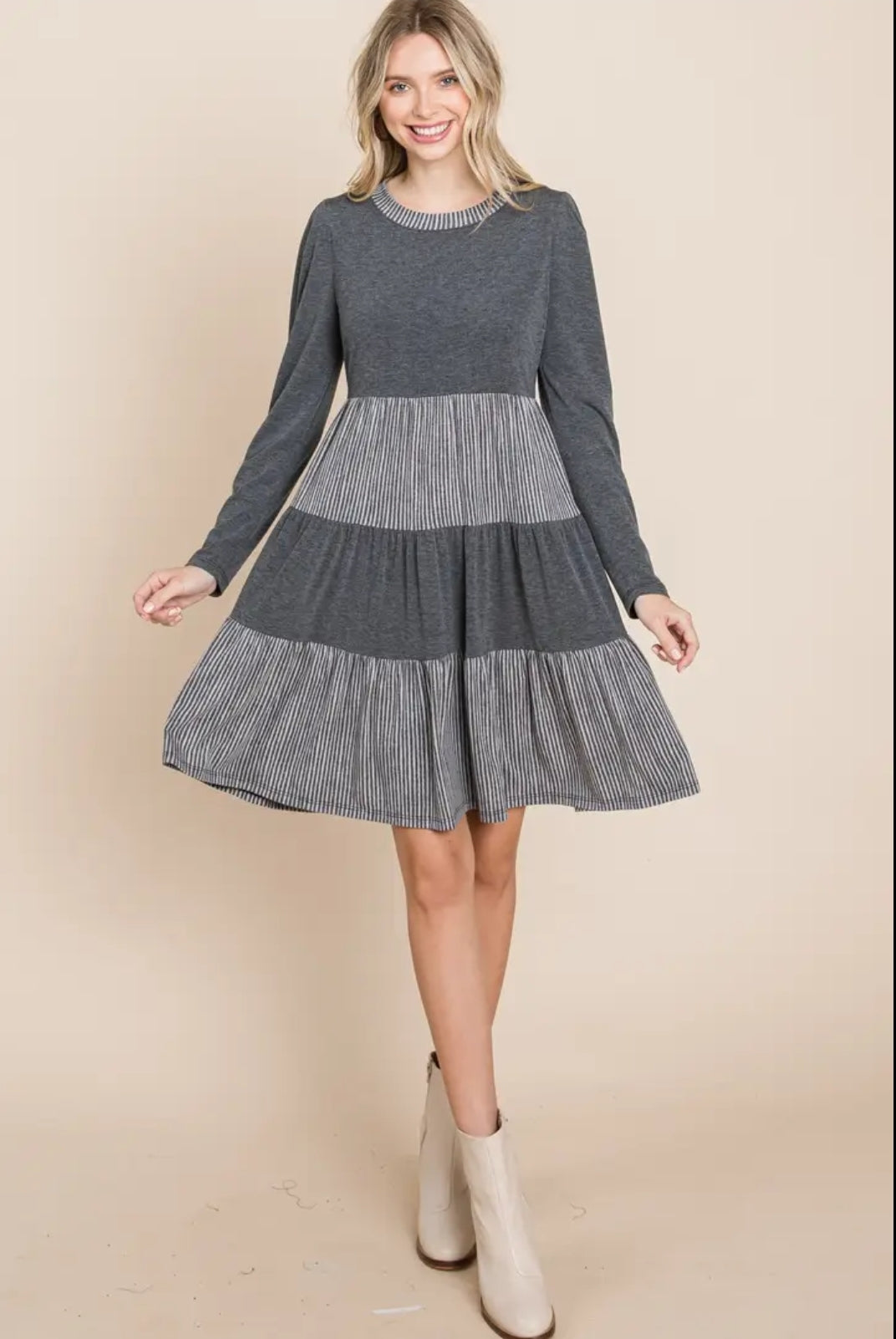 Gray Striped/Solid Dress