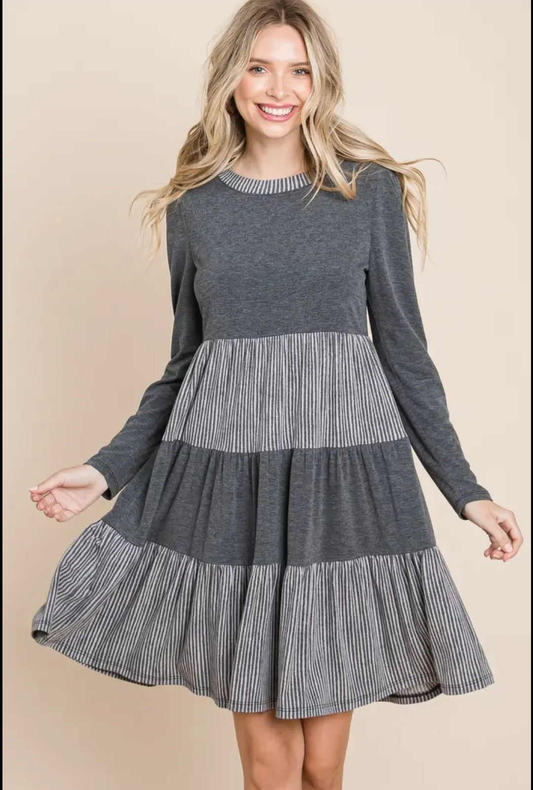 Gray Striped/Solid Dress