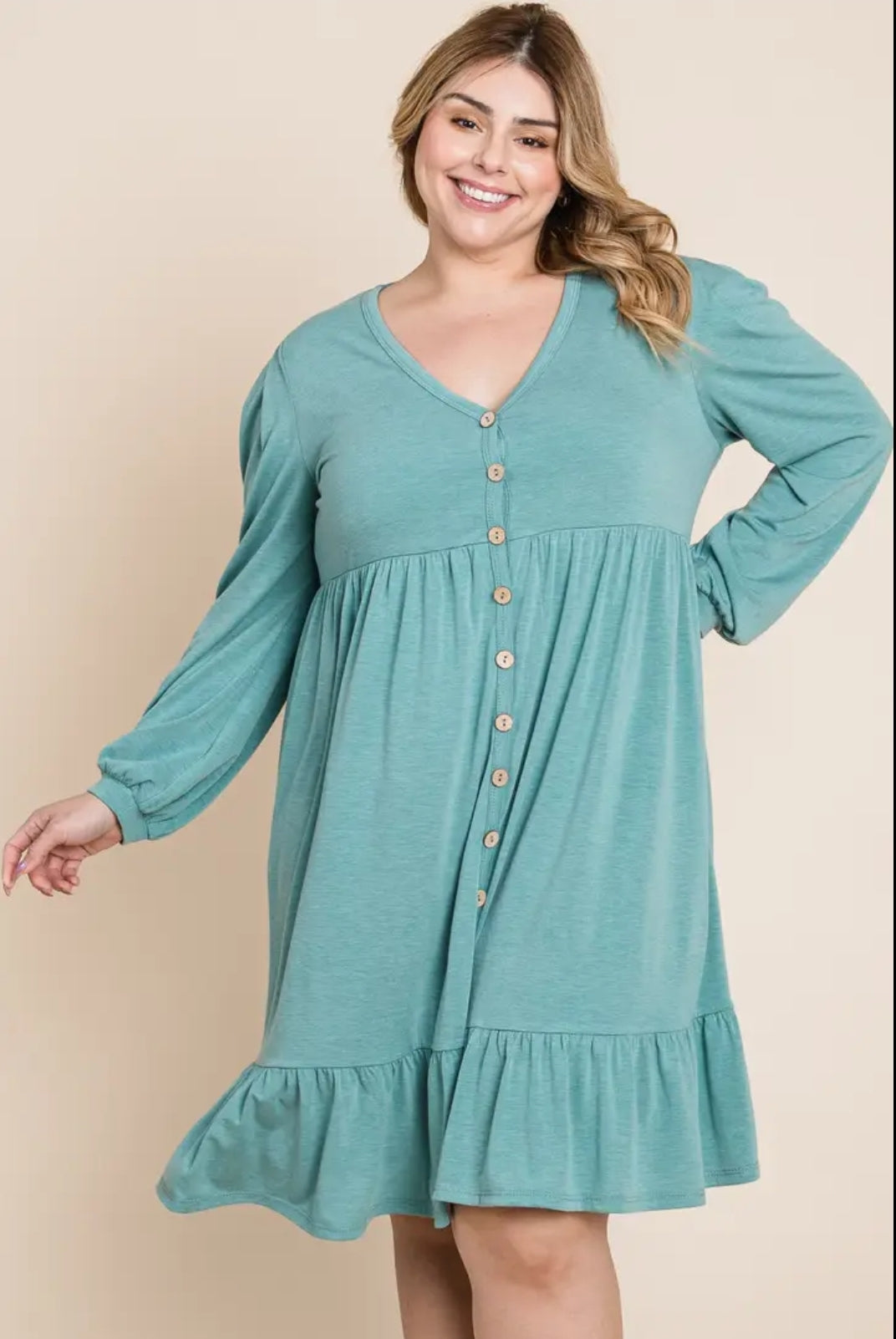 Plus Teal Vneck Dress