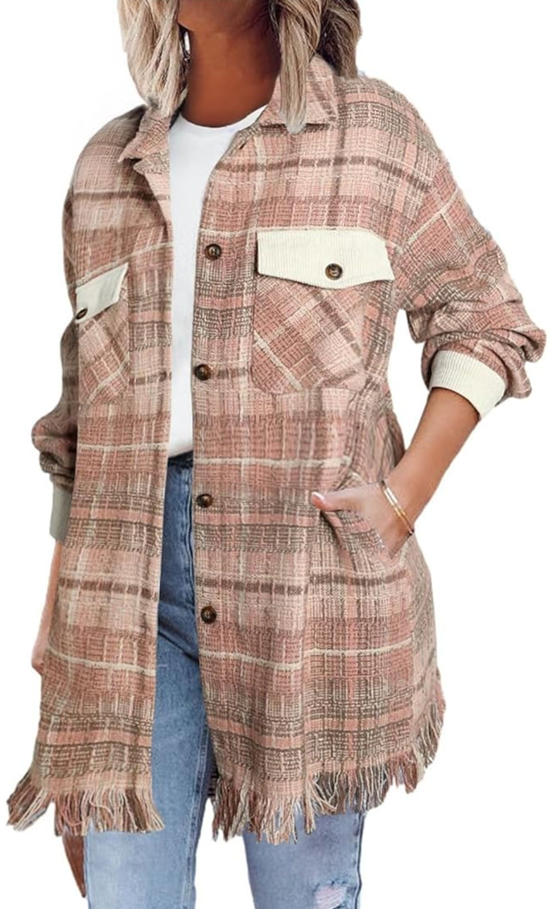 Pink plaid shacket