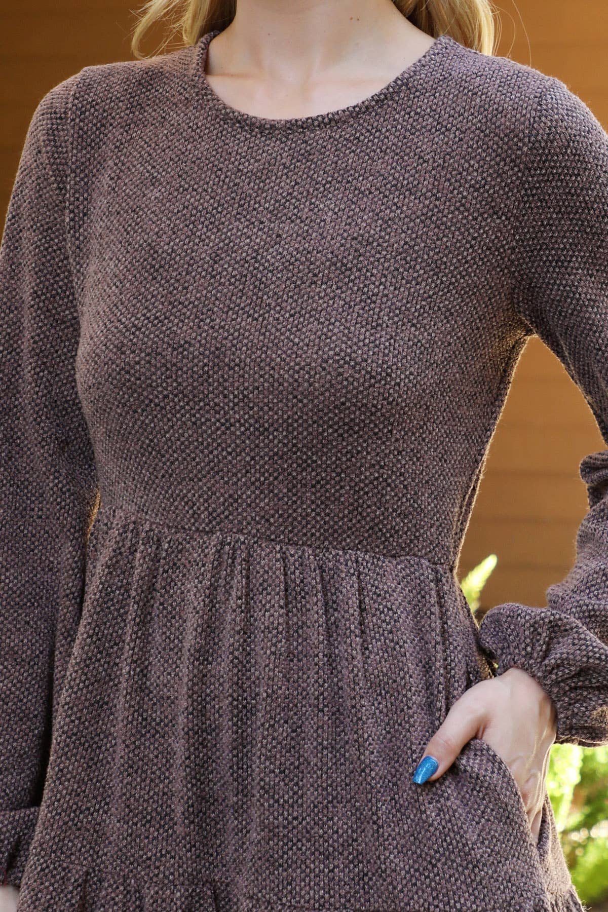 Mocha LONG PUFF SLEEVE dress