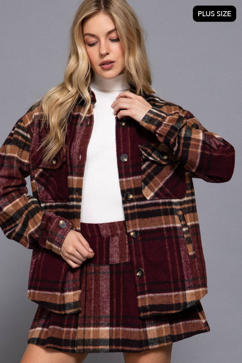 Plus size brown shacket