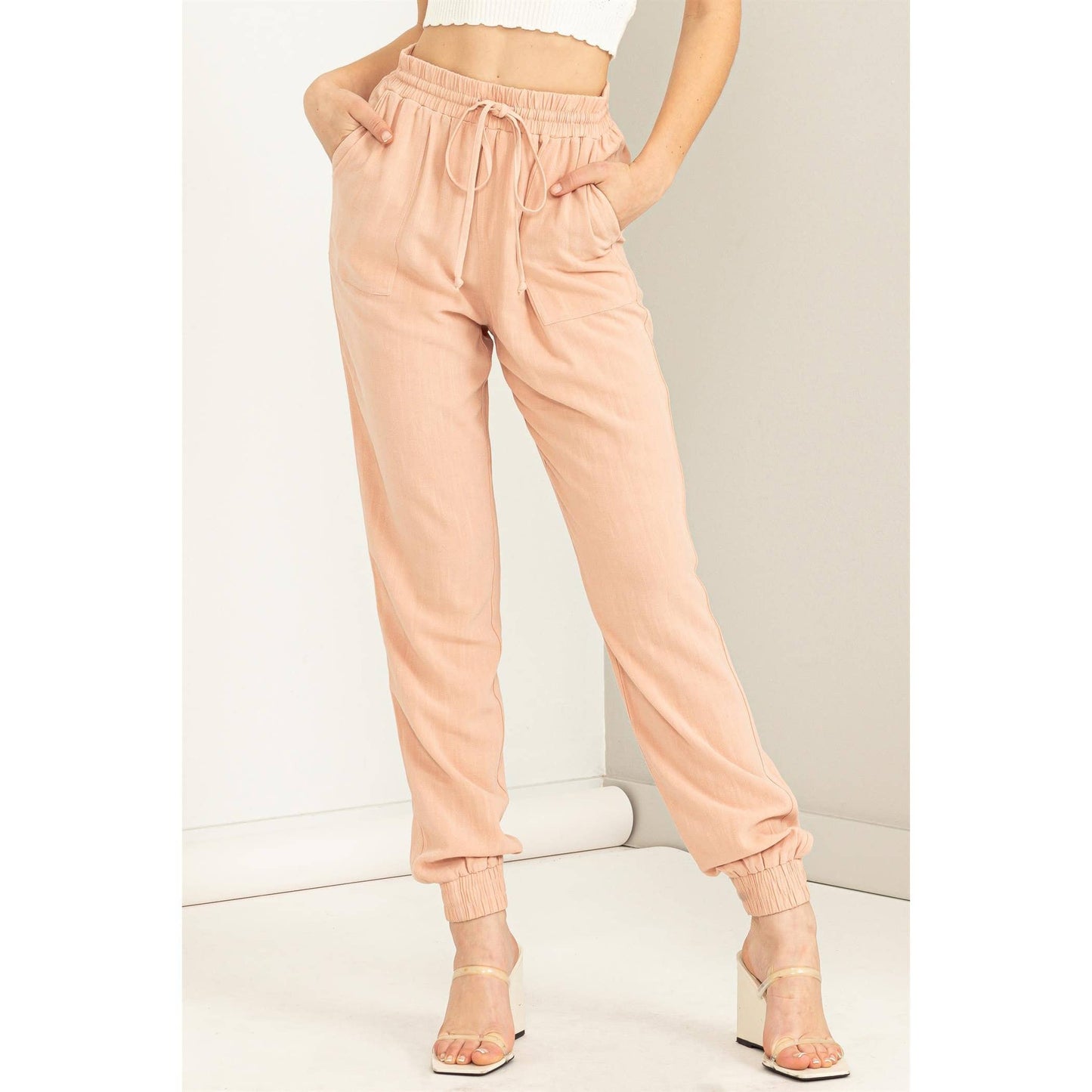 Peach Linen Drawstring Joggers