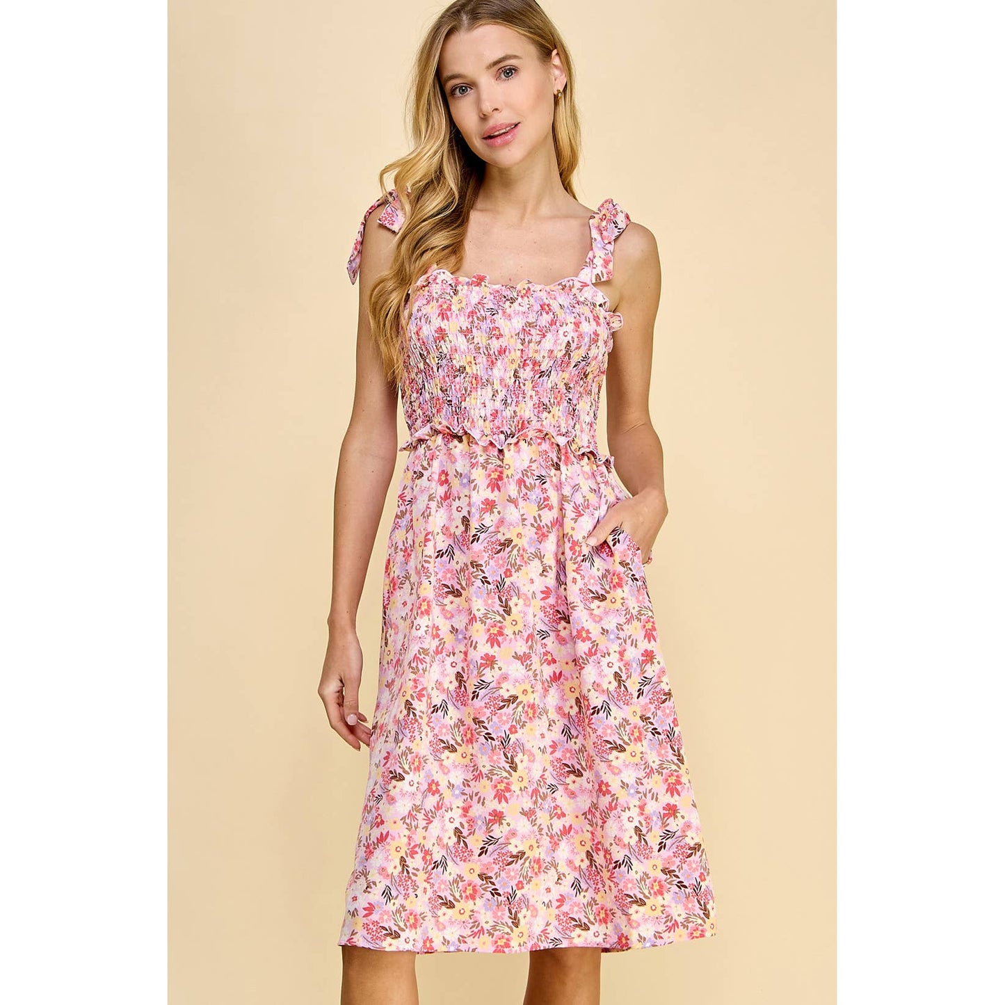 PINK FLORAL MIDI DRESS