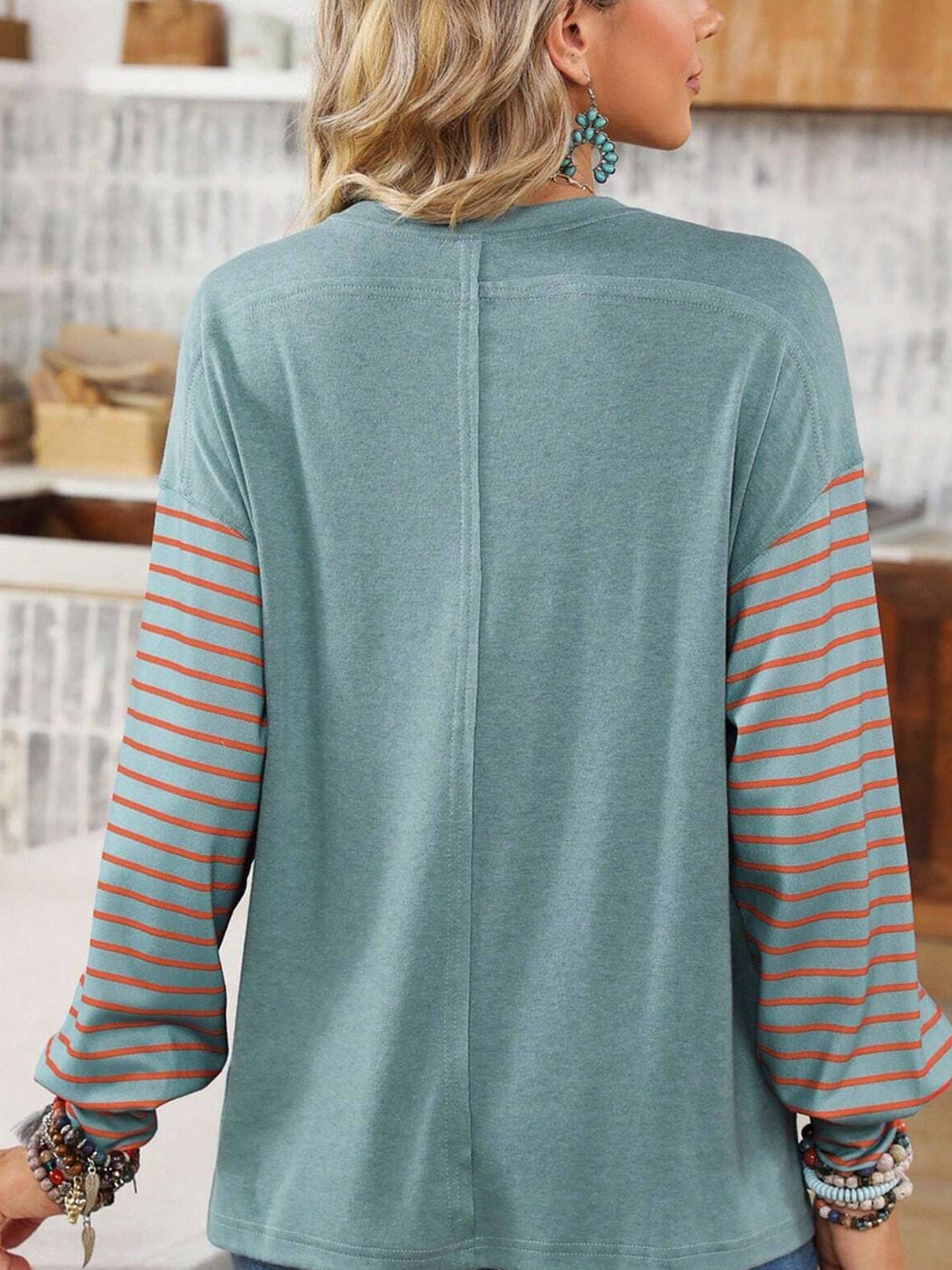 Blue and Orange Long Sleeved Stripe Tee