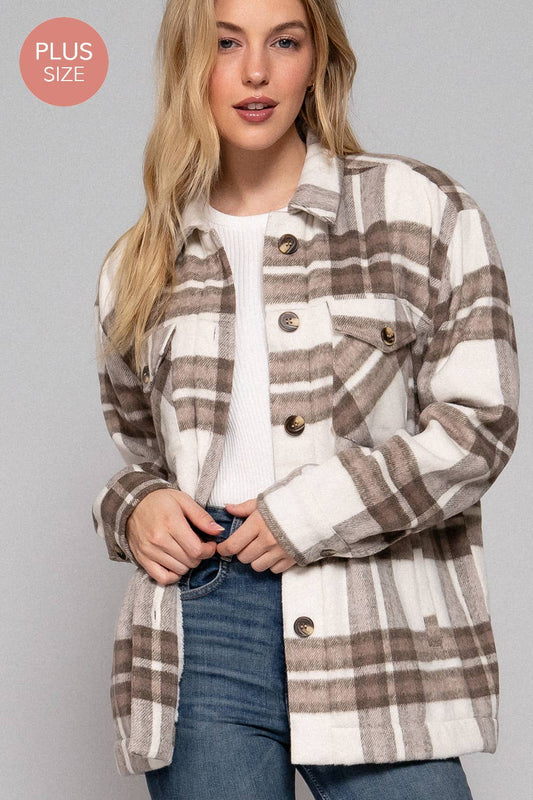 Taupe Inside Faux Fur Brushed Plaid Jacket