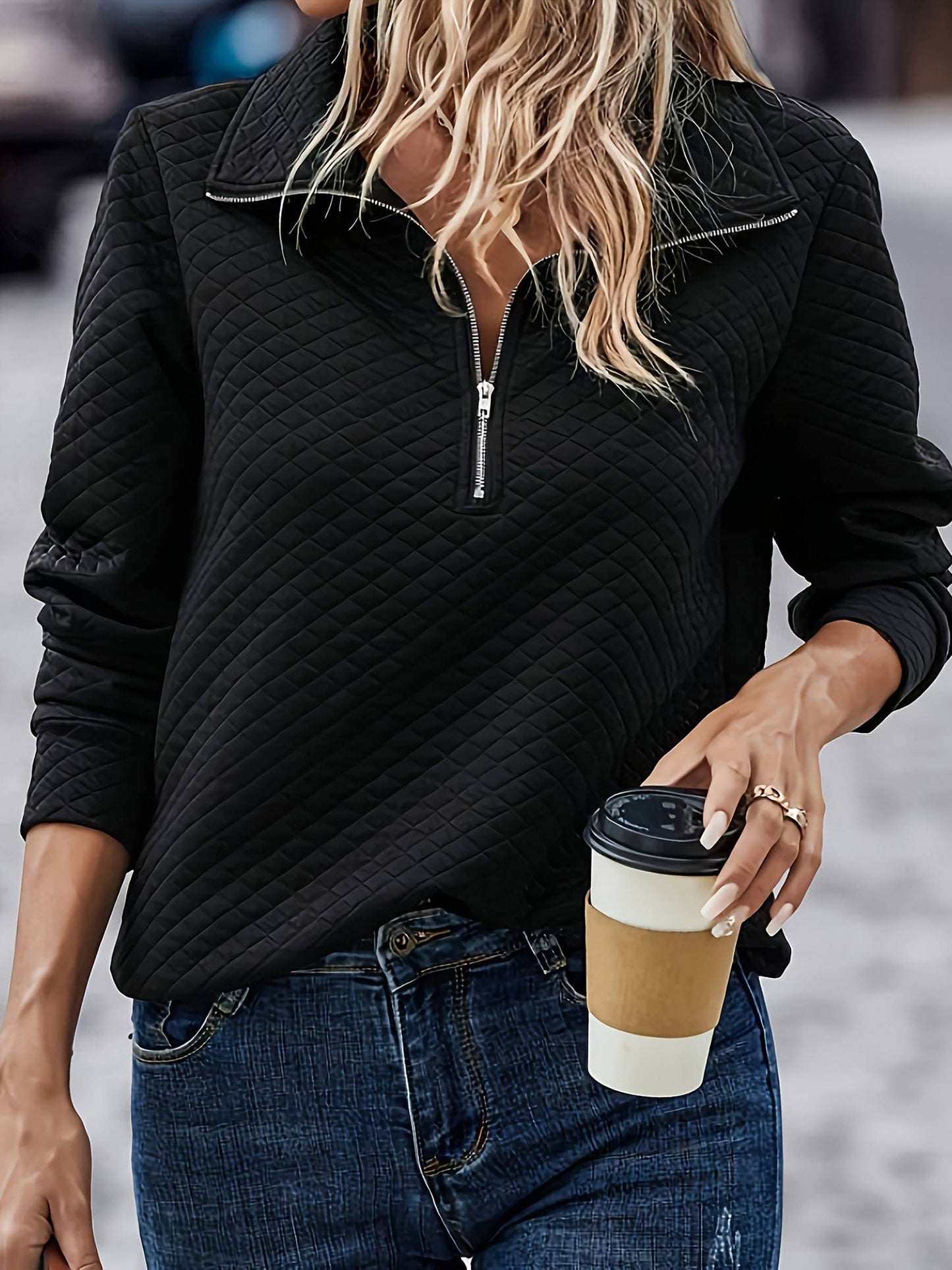 Black Diamond Grid Zipper Hoodie