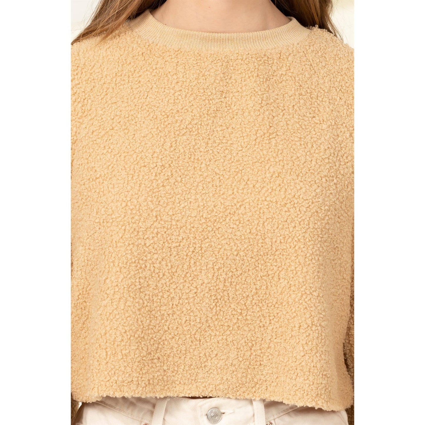 Taupe Raglan Balloon Sleeves Fur Pullover: