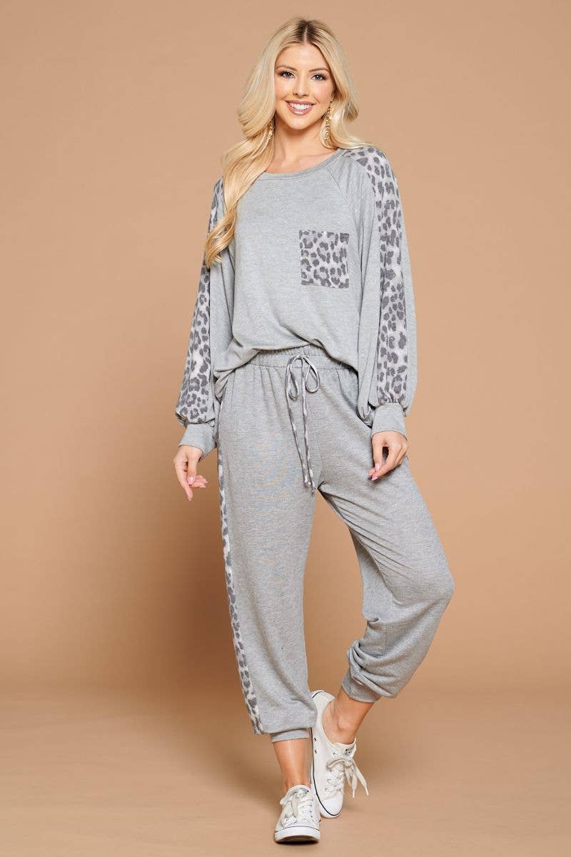 Gray French Terry Joggers with Animal Print: