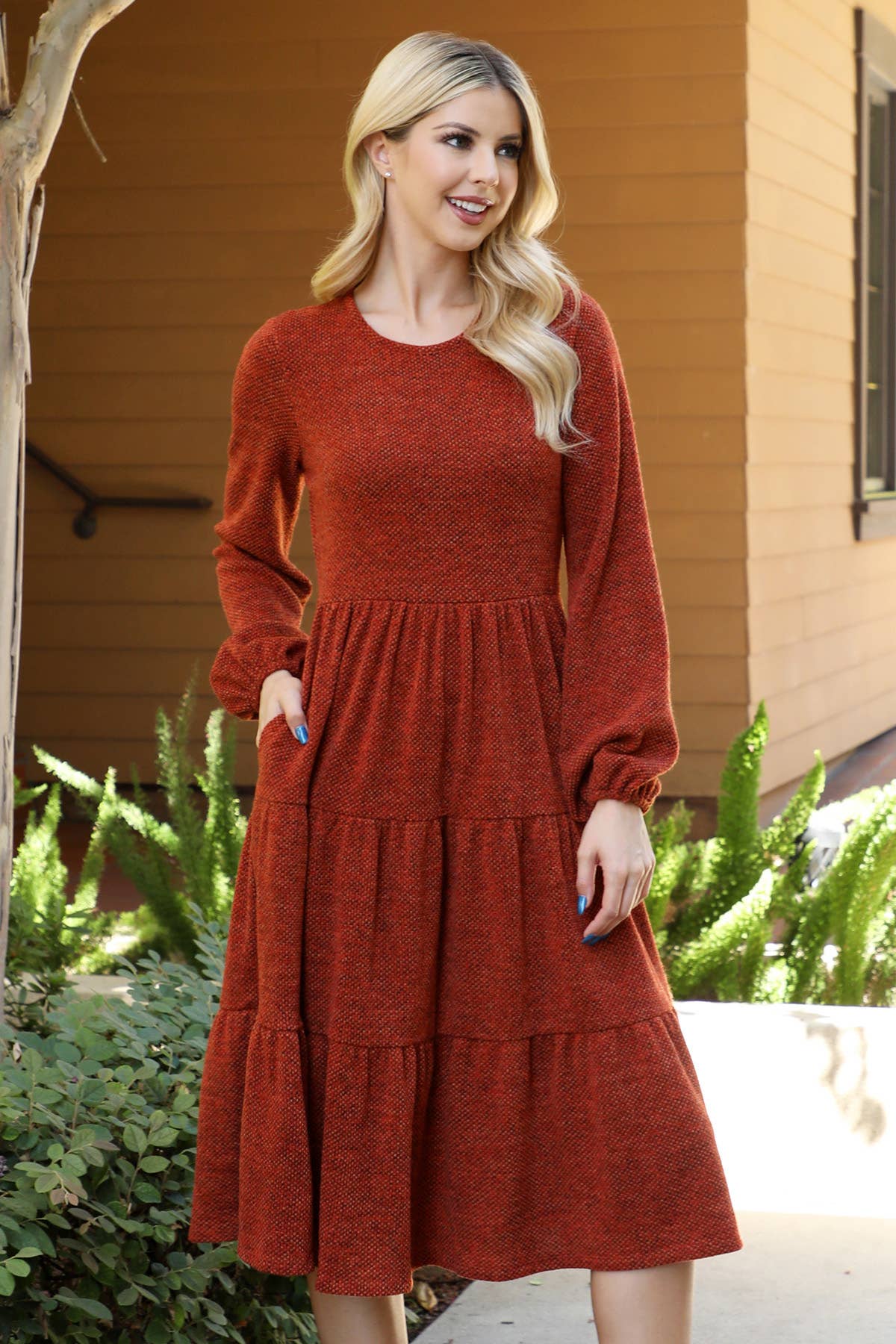 Mocha LONG PUFF SLEEVE dress