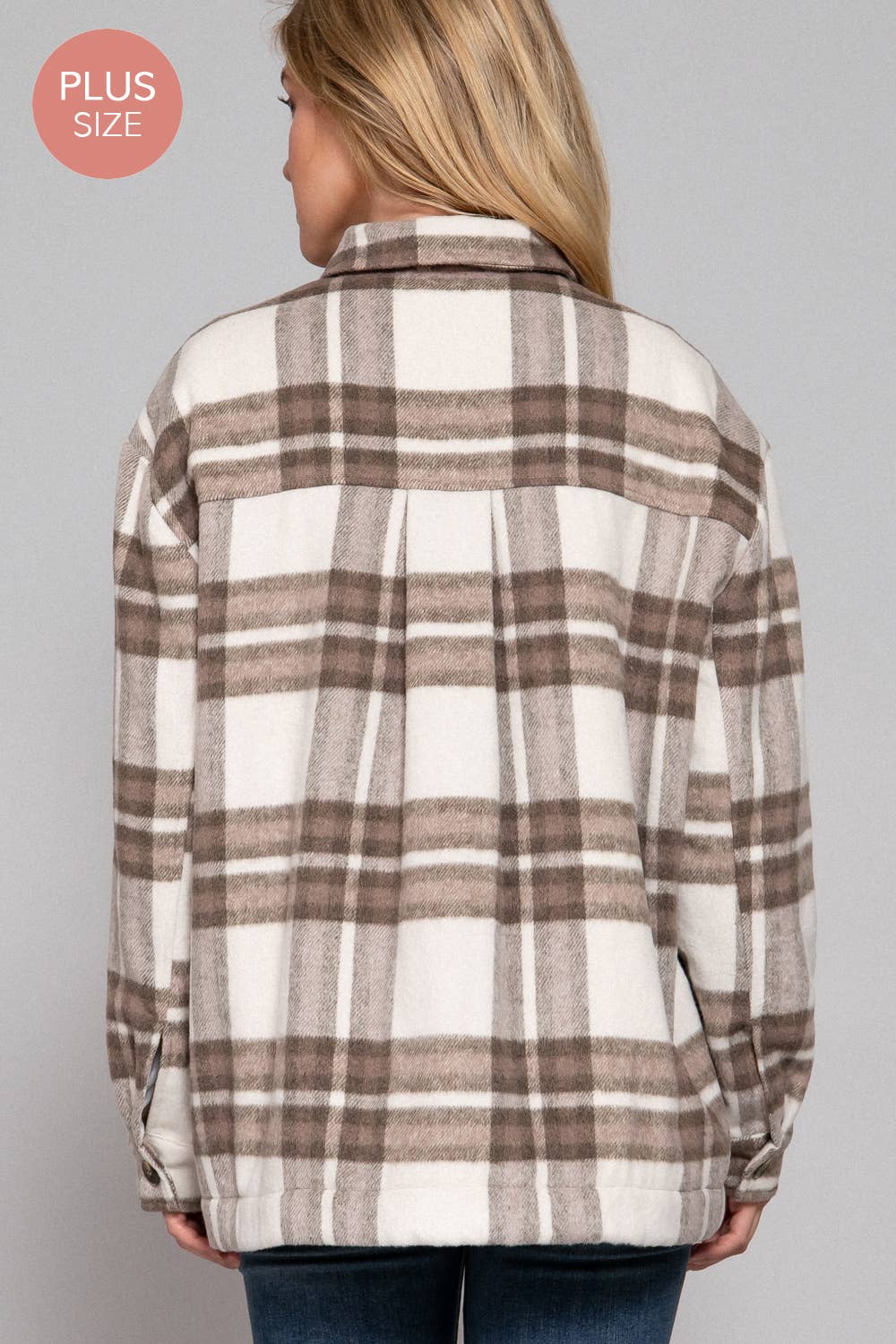 Taupe Inside Faux Fur Brushed Plaid Jacket