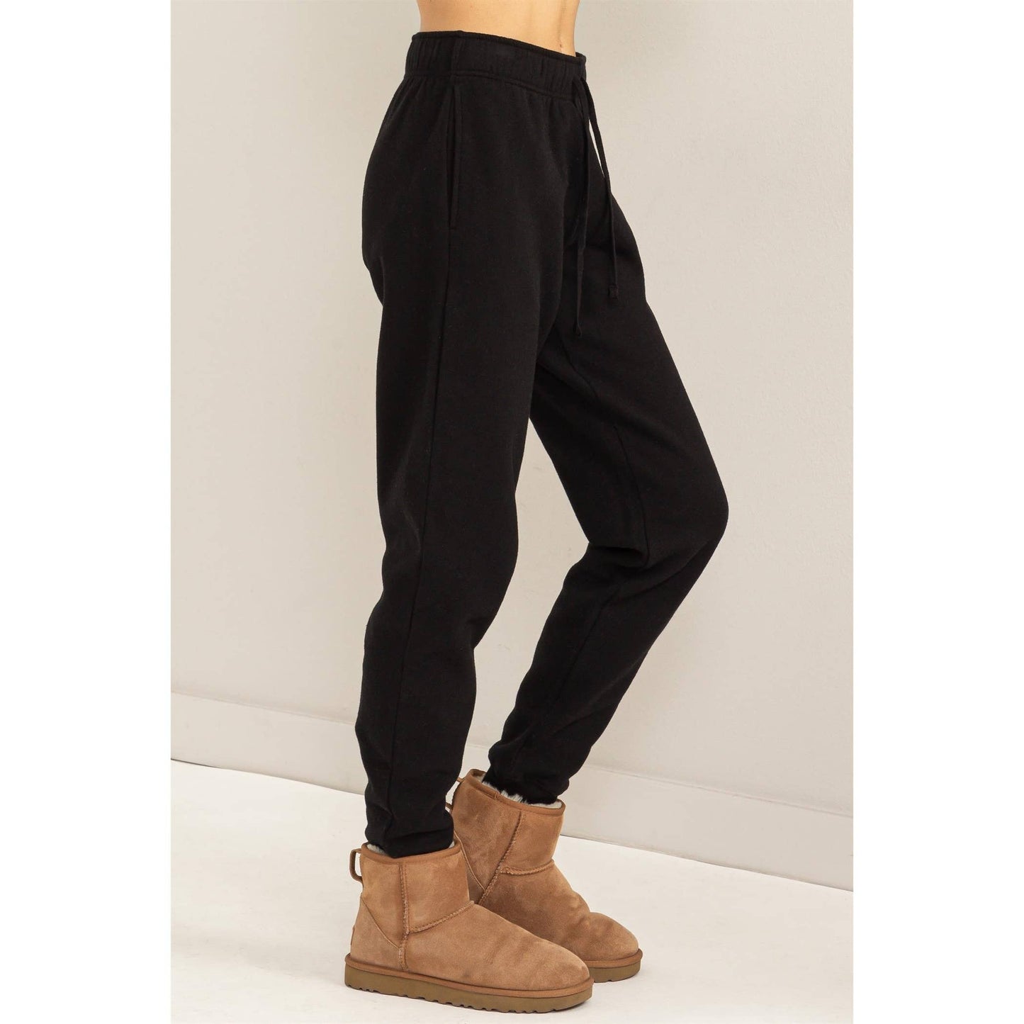 Black Drawstring Jogger Pants: BLACK