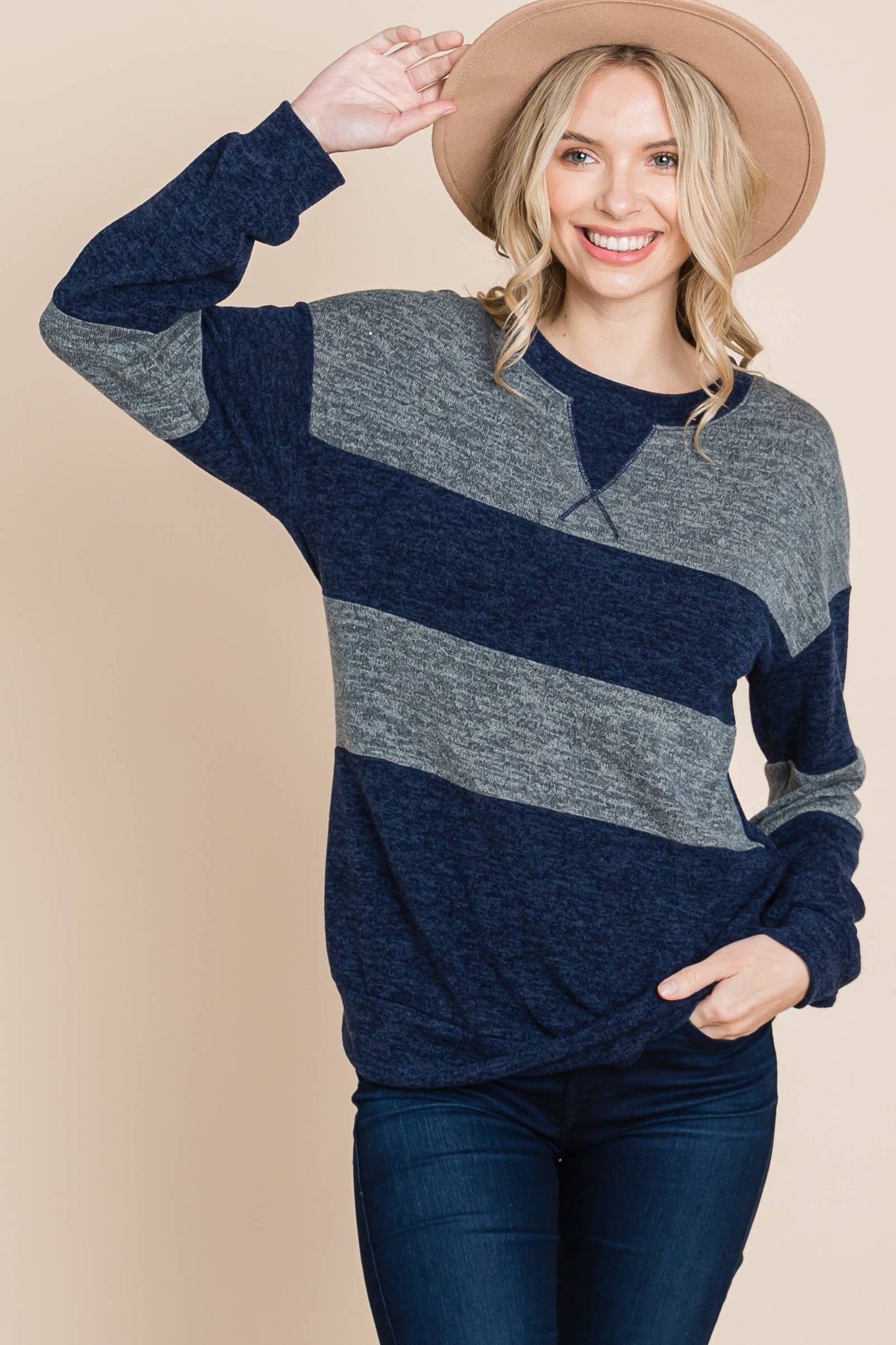 Plus Two-Tone Contrast Casual Top