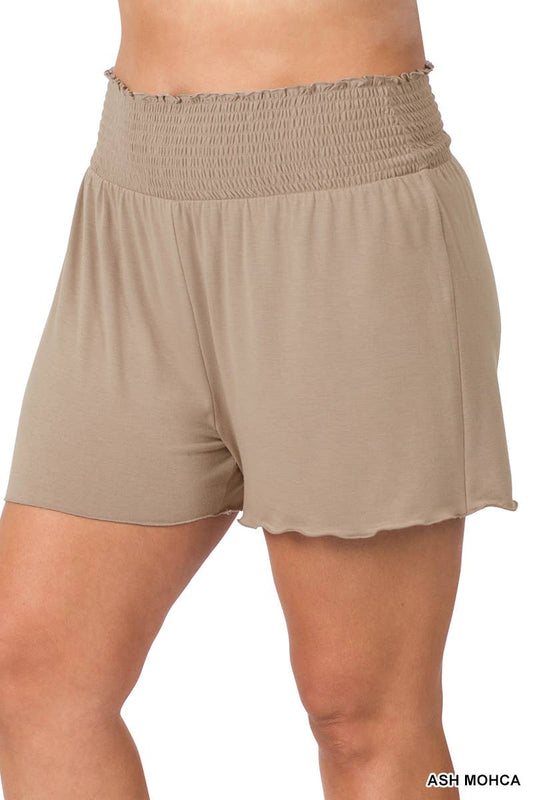 ',._ PLUS SIZE SMOCKED WAIST SHORTS