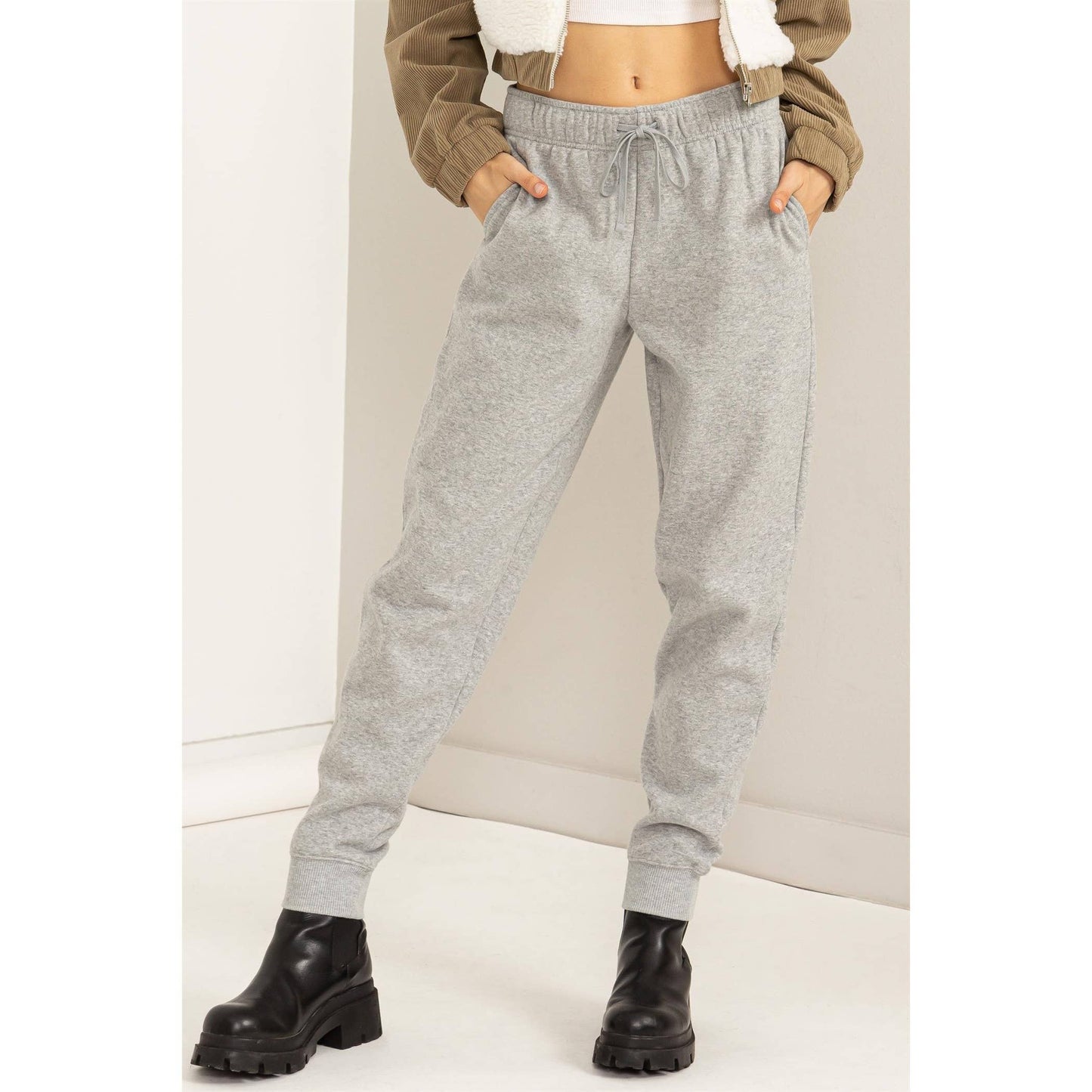 Black Drawstring Jogger Pants: BLACK